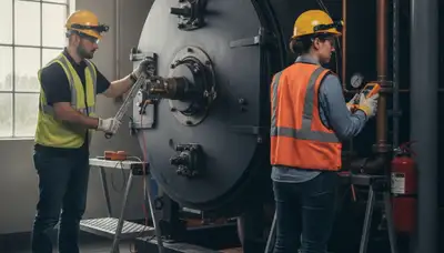 Boiler repair technician servicing a Salt Lake City, UT home heating system