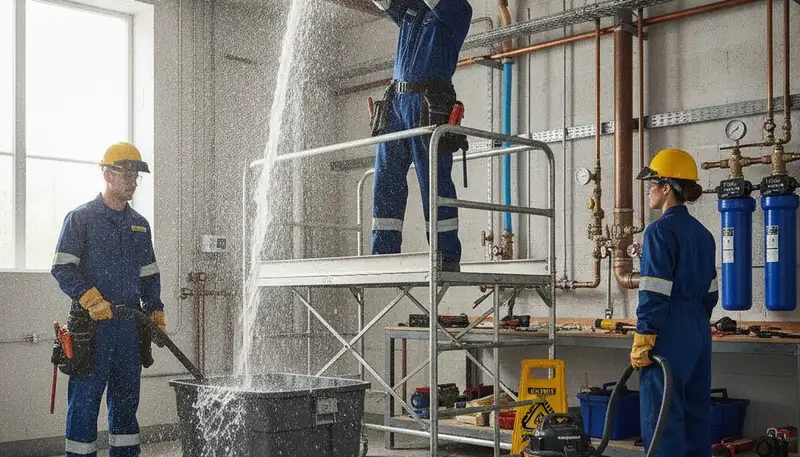Emergency plumber repairing a burst pipe in Salt Lake City, UT home