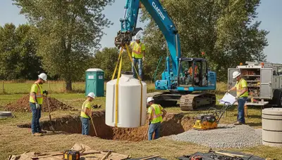 Salt Lake City plumber installing septic tank for a home service call