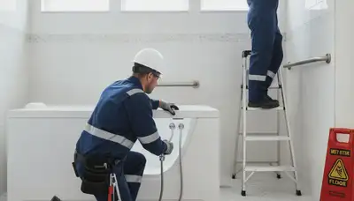 Salt Lake City plumber installing walk-in tub for safe, comfortable home bathroom access