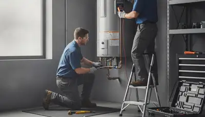 Salt Lake City plumber repairing a home water heater for reliable hot water service