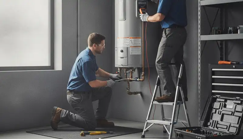 Salt Lake City plumber repairing a home water heater for reliable hot water service