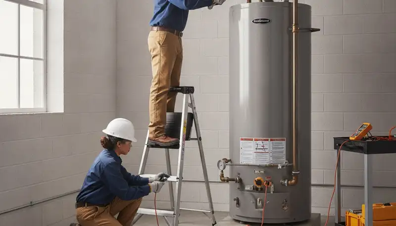 Salt Lake City plumber repairing a water heater for reliable home service in UT